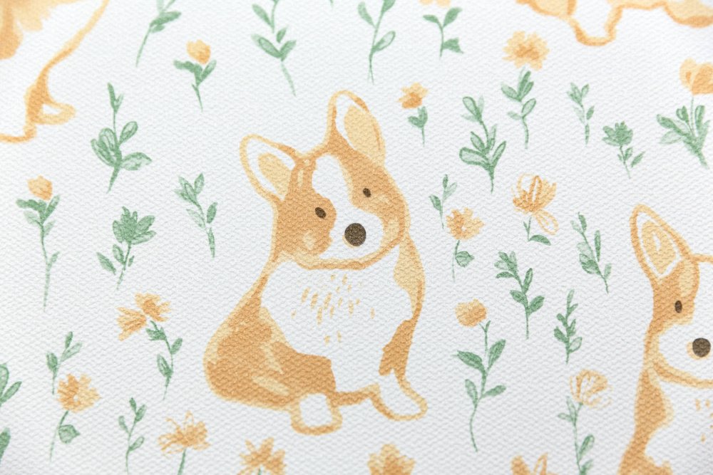 Обои виниловые Уик-энд мотив, жёлто-зелёный корги Обои виниловые Уик-энд мотив, жёлто-зелёный корги