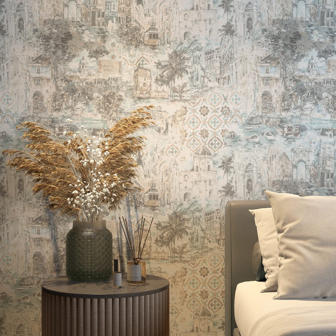 Обои виниловые Впечатление мотив, голубой Обои виниловые Впечатление мотив, голубой