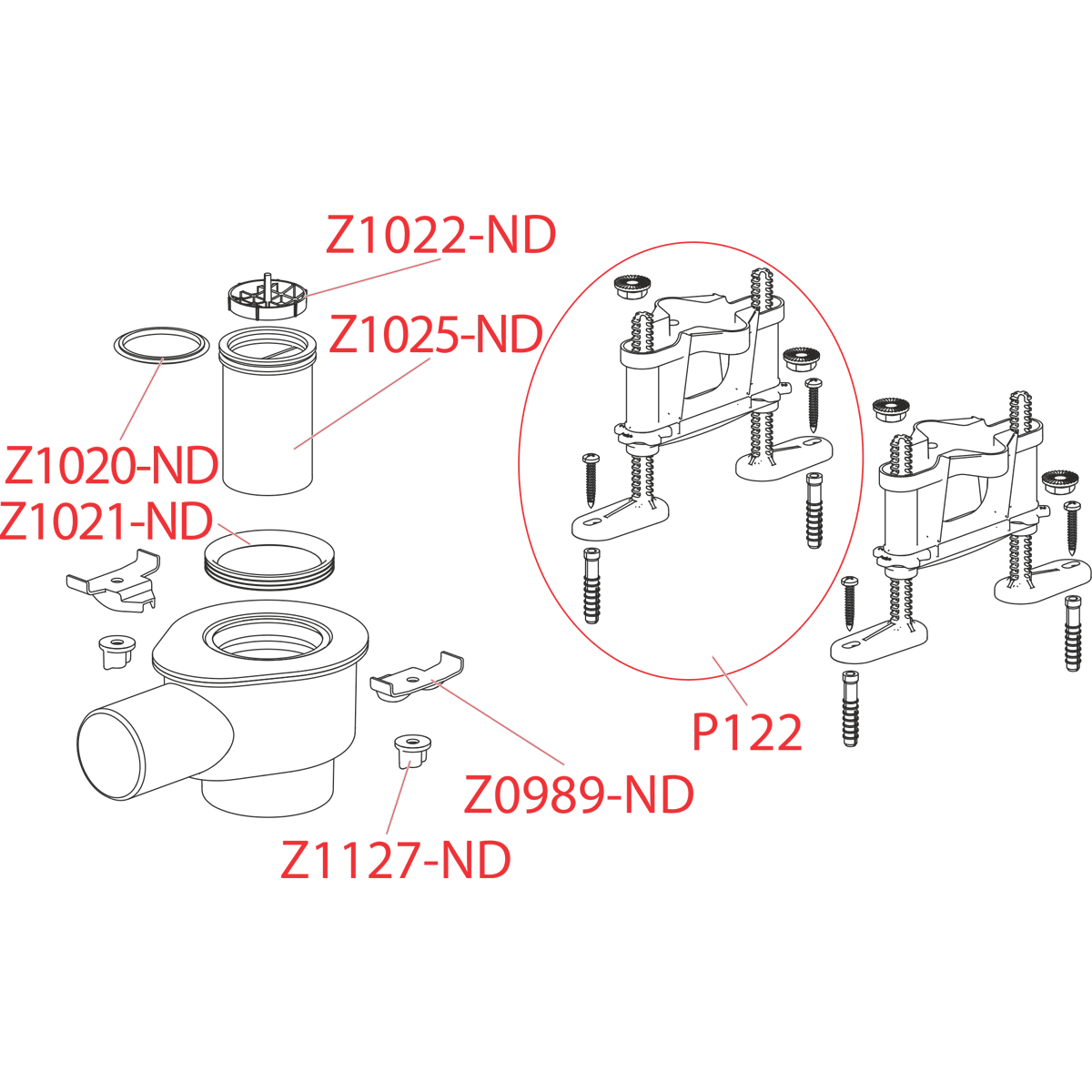 Сифон DN50 и комплект регулируемых ног Сифон DN50 и комплект регулируемых ног