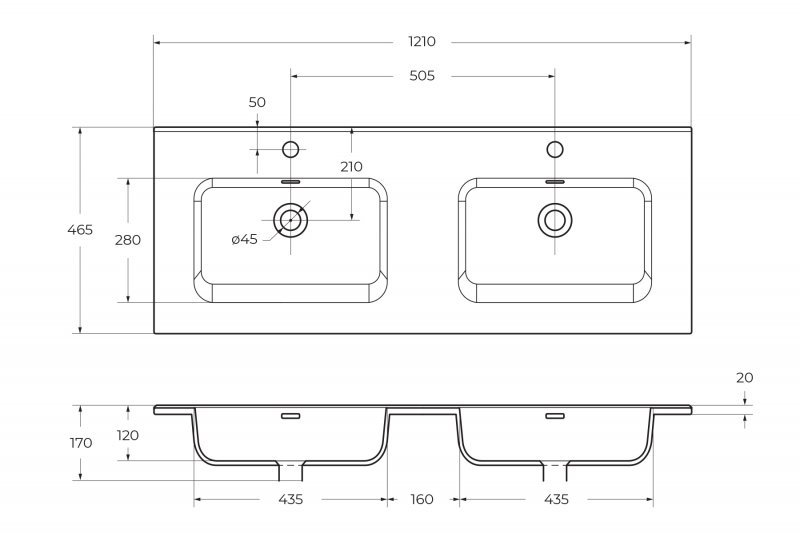 Керамическая раковина с двумя чашами BelBagno BB-8099-120-2 Керамическая раковина с двумя чашами BelBagno BB-8099-120-2