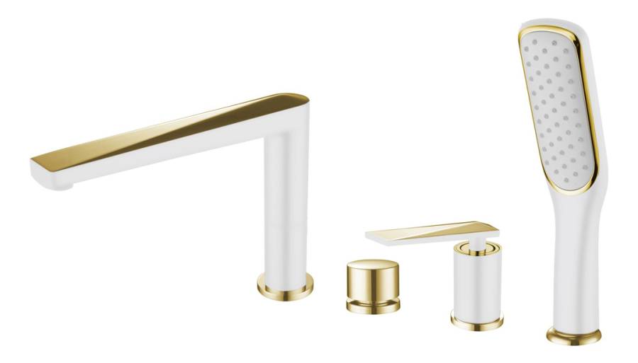 Смеситель врезной на борт ванны VENTURO белый + золото Смеситель врезной на борт ванны VENTURO белый + золото