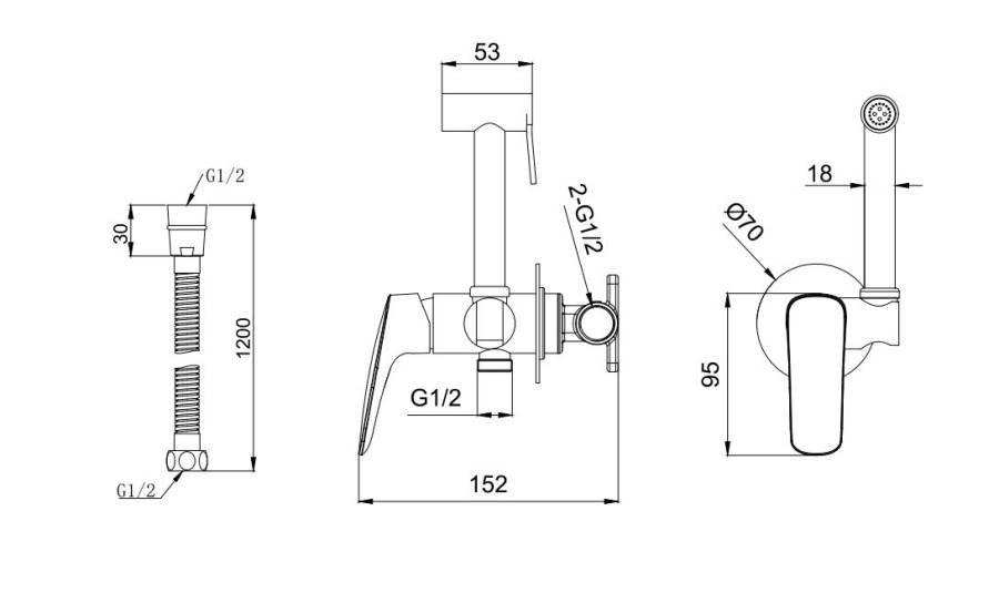 Комплект для гигиенического душа встроенный AQUATEK (cмеситель + гигиеническая лейка + шланг) AQ1019CR ВЕГА  Комплект для гигиенического душа встроенный AQUATEK (cмеситель + гигиеническая лейка + шланг) AQ1019CR ВЕГА