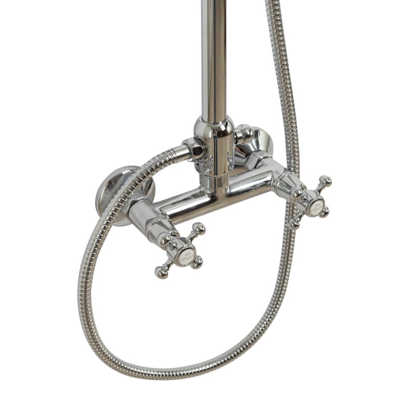 GOLF-CD-01-Bi Душевая колонна со смесителем, верхним и ручным душем, цвет хром, ручка ручного душа белыя GOLF-CD-01-Bi Душевая колонна со смесителем, верхним и ручным душем, цвет хром, ручка ручного душа белыя