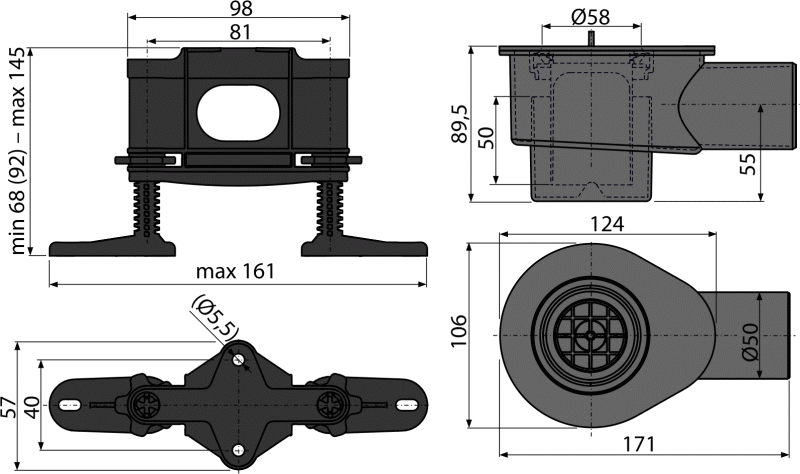 Сифон DN50 и комплект регулируемых ног Сифон DN50 и комплект регулируемых ног