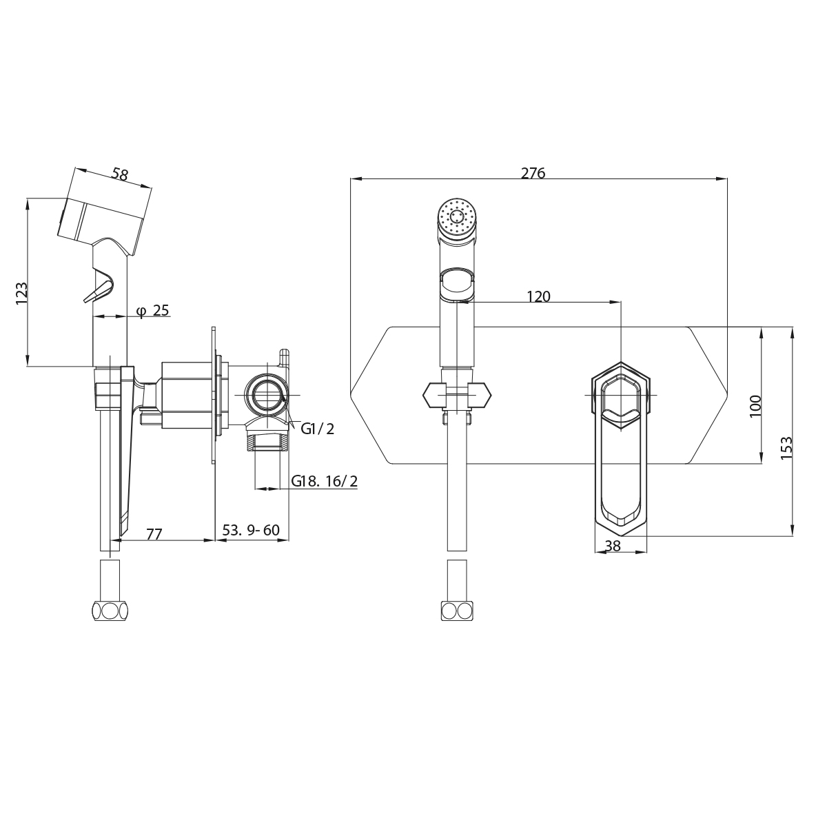 Смеситель Lemark Prizma LM3919C с гигиеническим душем, встраиваемый Смеситель Lemark Prizma LM3919C с гигиеническим душем, встраиваемый
