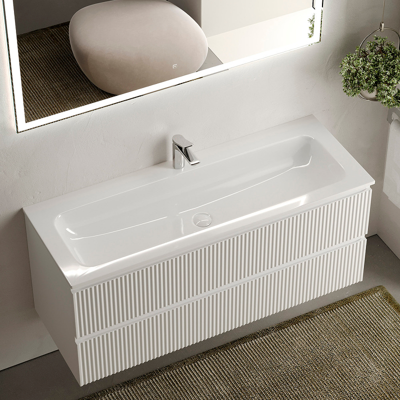 Тумба подвесная SANCOS Snob R 1195х445х500, c двумя ящиками оснащенными доводчиками, Bianco, арт.SNR120W Тумба подвесная SANCOS Snob R 1195х445х500, c двумя ящиками оснащенными доводчиками, Bianco, арт.SNR120W