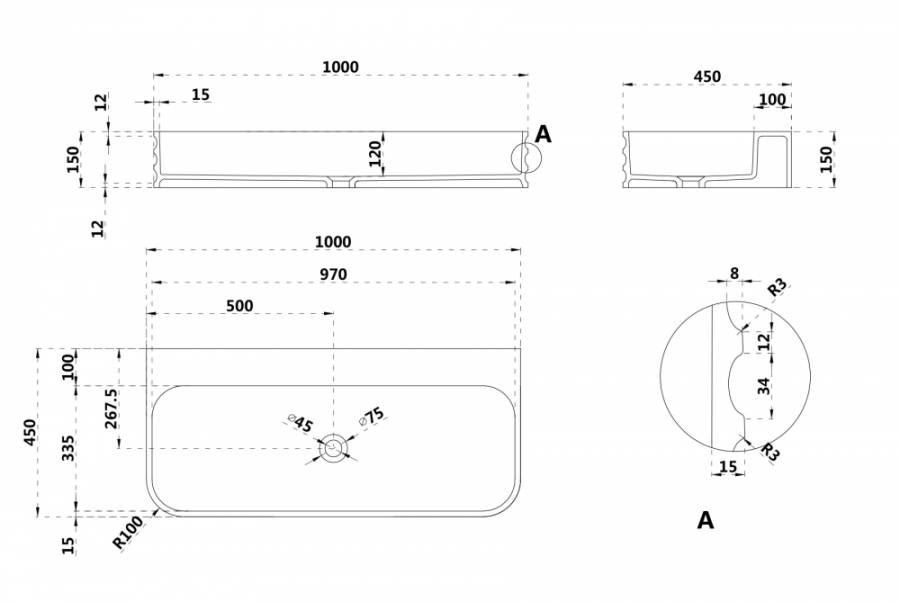 Раковина подвесная ABBER Stein AS2651-1.0 белая матовая Раковина подвесная ABBER Stein AS2651-1.0 белая матовая