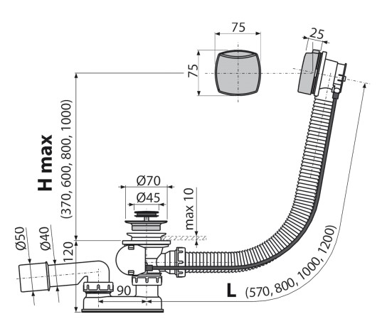Слив-перелив для ванны AlcaPlast A55K NEW автомат Слив-перелив для ванны AlcaPlast A55K NEW автомат