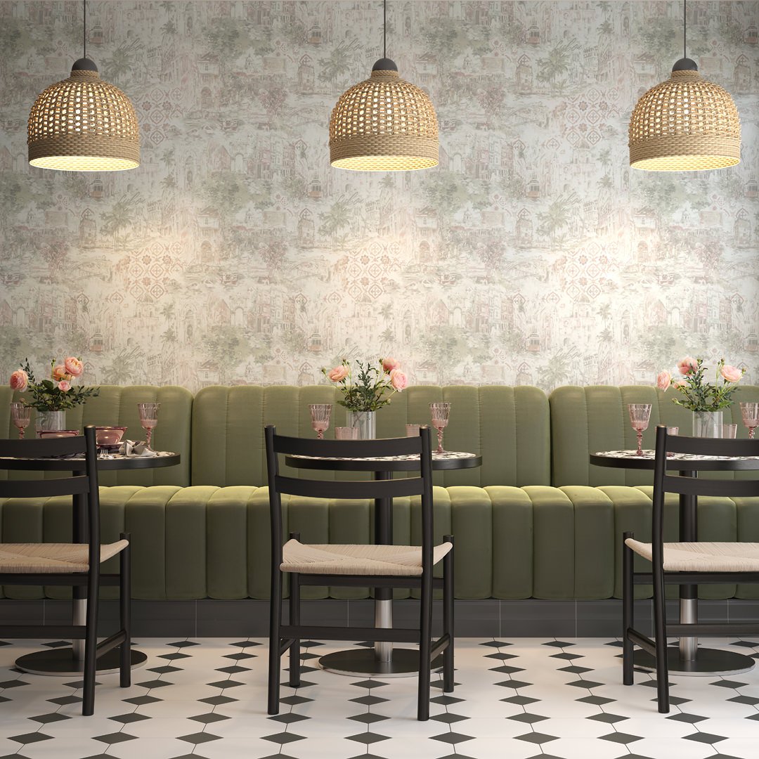 Обои виниловые Впечатление мотив, зелёный Обои виниловые Впечатление мотив, зелёный