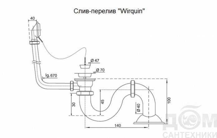 Слив-перелив для ванны Wirquin М ФР-00002135 бронза, шт Слив-перелив для ванны Wirquin М ФР-00002135 бронза, шт