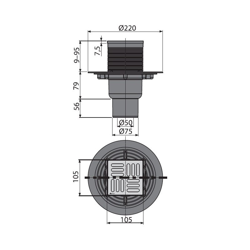 Сливной трап 105×105/50/75 мм прямой сток, решетка из нержавеющей стали, гидрозатвор мокрый Сливной трап 105×105/50/75 мм прямой сток, решетка из нержавеющей стали, гидрозатвор мокрый