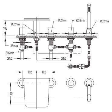 CASCADO-F-BVD5-01 Смеситель на борт ванны с ручным выдвижным душем