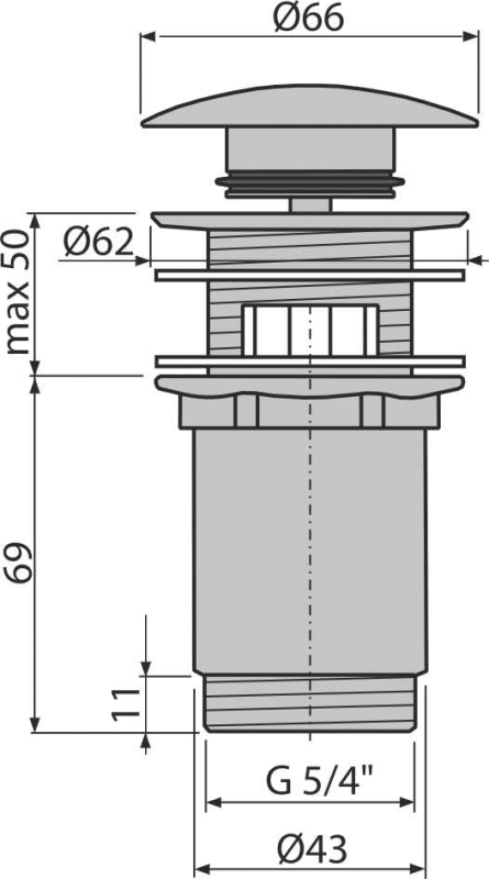 Донный клапан сифона для умывальника CLICK/CLACK 5/4", цельнометаллический, большая заглушка Донный клапан сифона для умывальника CLICK/CLACK 5/4", цельнометаллический, большая заглушка