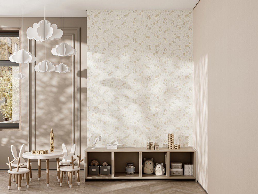 Обои виниловые Уик-энд мотив, бежевый корги Обои виниловые Уик-энд мотив, бежевый корги