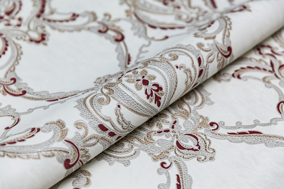 Обои виниловые Ориент мотив, белый красный, KM7704 Обои виниловые Ориент мотив, белый красный, KM7704