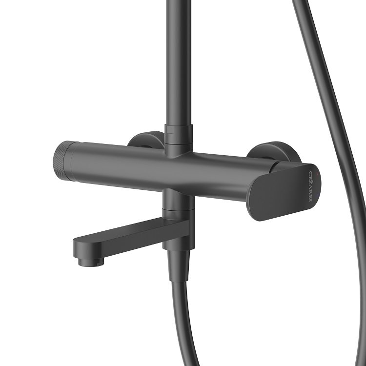 STYLUS-CVD-NOP Душевая стойка со смесителем и изливом, черный матовый STYLUS-CVD-NOP Душевая стойка со смесителем и изливом, черный матовый