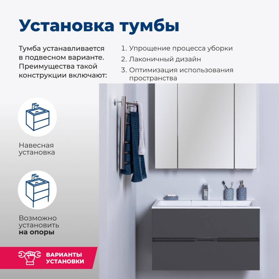 Тумба под раковину Aquanet Алвита 100 серый антрацит Тумба под раковину Aquanet Алвита 100 серый антрацит