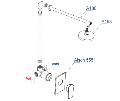 A55180 Встраиваемый комплект для душа с верхней душевой насадкой Wasserkraft A55180 Встраиваемый комплект для душа с верхней душевой насадкой Wasserkraft