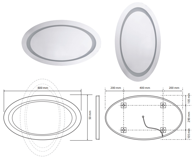 Зеркало с подсветкой и датчикoм движения, 800 ммx500 мм Зеркало с подсветкой и датчикoм движения, 800 ммx500 мм