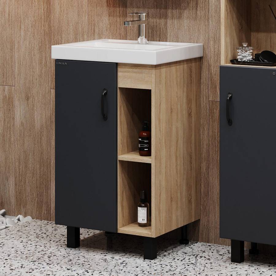 Тумба Onika Тимбер 50 напольная, серая мат./дуб сонома (ум. Фостер 50) Тумба Onika Тимбер 50 напольная, серая мат./дуб сонома (ум. Фостер 50)