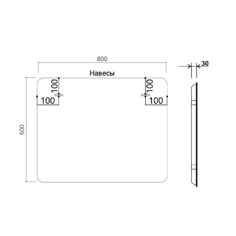 Зеркало LED VLM-3MA800 800х600 c сенсорным выключателем и диммером Зеркало LED VLM-3MA800 800х600 c сенсорным выключателем и диммером