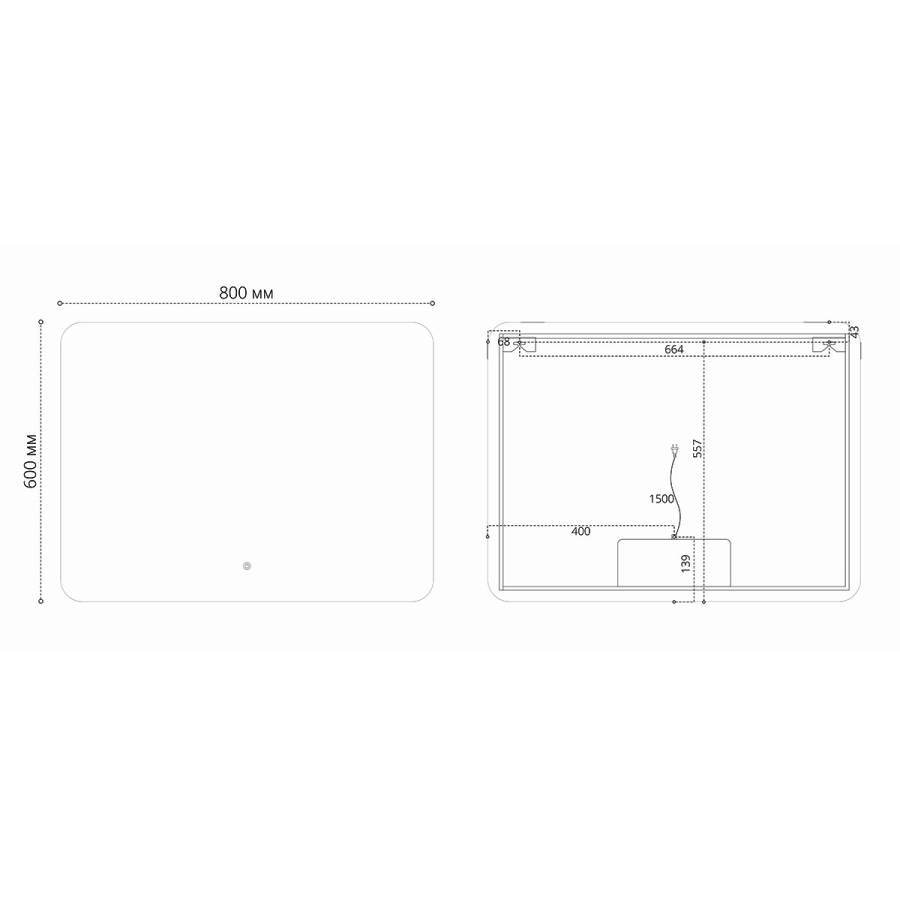 Зеркало LED VLM-3BE800 800х600 c сенсорным выключателем и диммером Зеркало LED VLM-3BE800 800х600 c сенсорным выключателем и диммером