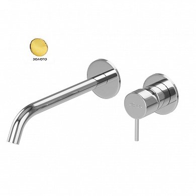 LEAF-BLI2-L-PO Смеситель для раковины встраиваемый однорычажный, на два отверстия, длина излива 23 см, исполнение Gold PVD