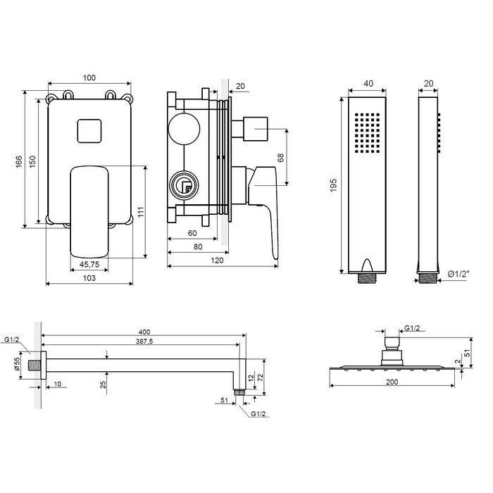 Система для душа скрытого монтажа EXCELLENT Keria AREX.SET.2045CR (хром) Система для душа скрытого монтажа EXCELLENT Keria AREX.SET.2045CR (хром)
