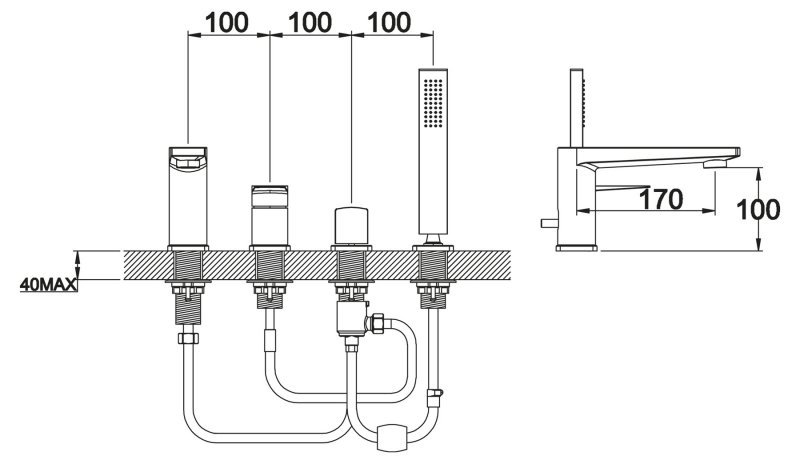 CARIN Смеситель на борт ванны однорычажный с ручным душем, хром CAR-VIM4-CRM CARIN Смеситель на борт ванны однорычажный с ручным душем, хром CAR-VIM4-CRM