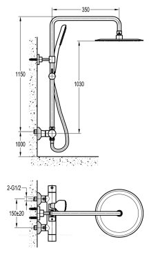 SIESTA-F-CD-T-01 Душевая стойка с термостатическим смесителем верхним и ручным душем, хром, ручки хром SIESTA-F-CD-T-01 Душевая стойка с термостатическим смесителем верхним и ручным душем, хром, ручки хром