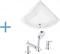 Акриловая ванна Aquanet Flores 150x150 (каркас + смеситель Grohe BauEdge 2511700A)