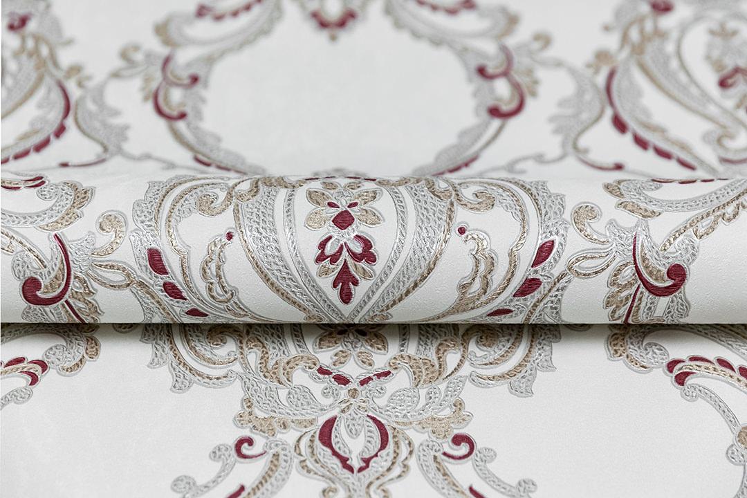 Обои виниловые Ориент мотив, белый красный, KM7704 Обои виниловые Ориент мотив, белый красный, KM7704