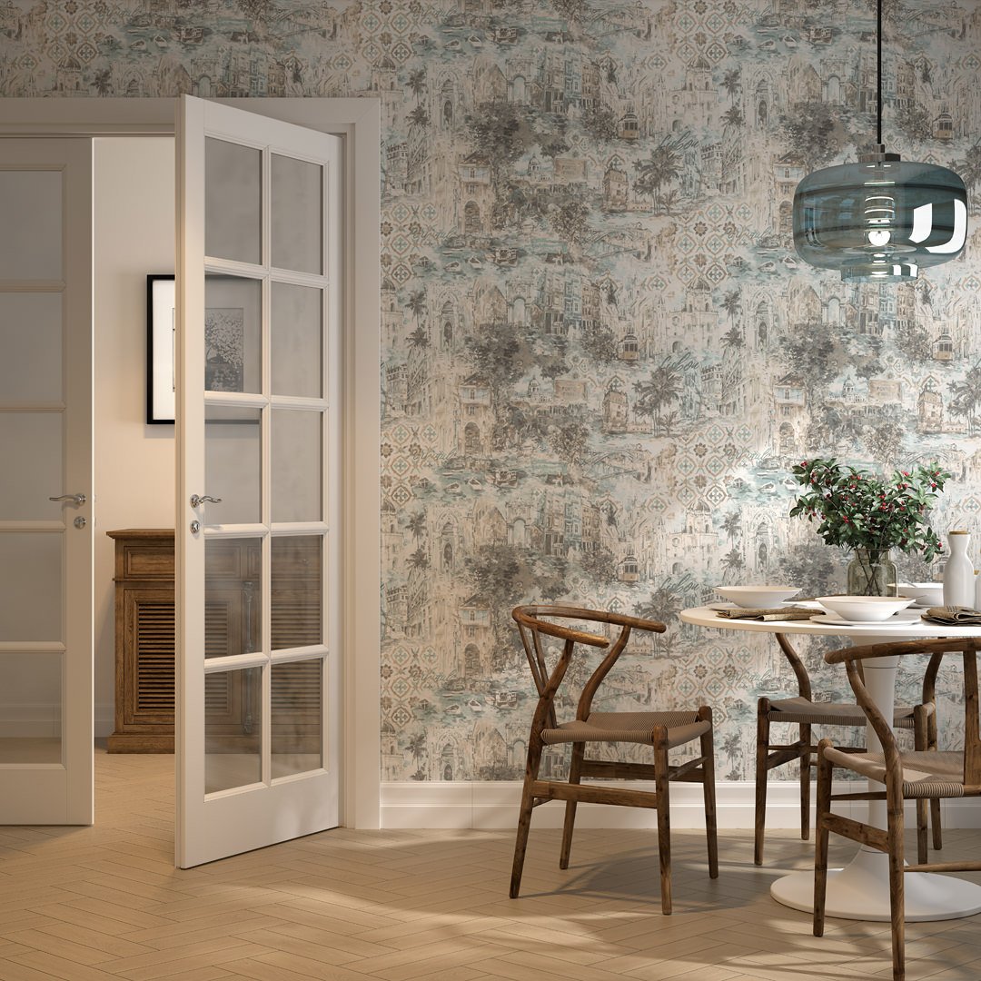 Обои виниловые Впечатление мотив, голубой Обои виниловые Впечатление мотив, голубой