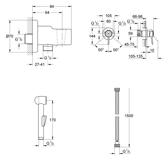 Гигиенический душ Grohe BauClassic 124434 Гигиенический душ Grohe BauClassic 124434