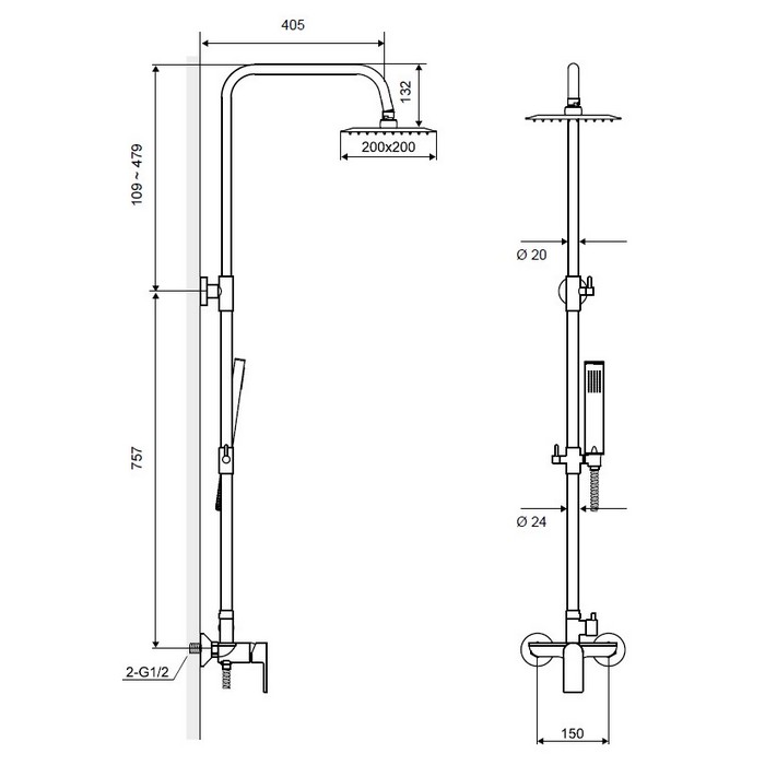 Система для душа наружного монтажа EXCELLENT Rain Glad ARAC.1181CR (хром) Система для душа наружного монтажа EXCELLENT Rain Glad ARAC.1181CR (хром)