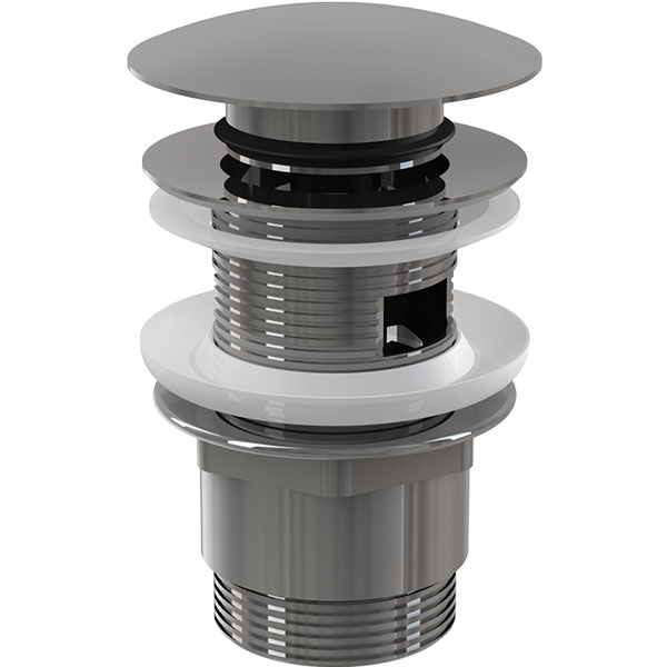 Донный клапан сифона для умывальника CLICK/CLACK 5/4", цельнометаллический с переливом и большой заглушкой Донный клапан сифона для умывальника CLICK/CLACK 5/4", цельнометаллический с переливом и большой заглушкой