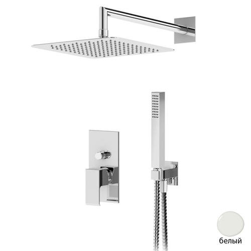 PORTA-DSIPQ-20-BIO Душевая система с переключателем для верхнего и ручного душа, верхний душ из стены, квадратный 20 см, материал ABC, исполнение белый матовый PORTA-DSIPQ-20-BIO Душевая система с переключателем для верхнего и ручного душа, верхний душ из стены, квадратный 20 см, материал ABC, исполнение белый матовый