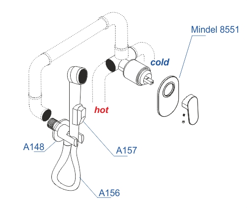A8551.148.243.157 Встраиваемый комплект для биде со шлангом 120 см A8551.148.243.157 Встраиваемый комплект для биде со шлангом 120 см