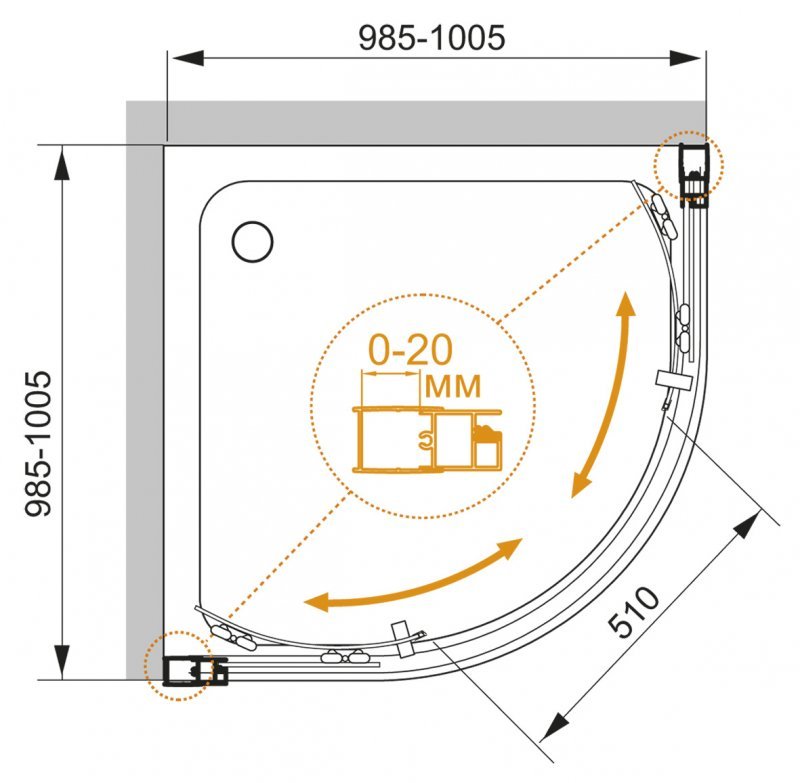MOMENTO-R-2-100-C-Cr Душевой уголок MOMENTO-R-2-100-C-Cr Душевой уголок
