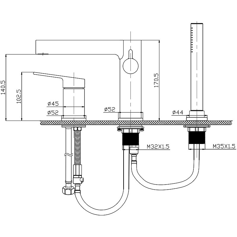 DELTA Смеситель на борт ванны с ручным выдвижным душем, брашированное золото, DEL-BVD3-BORO DELTA Смеситель на борт ванны с ручным выдвижным душем, брашированное золото, DEL-BVD3-BORO