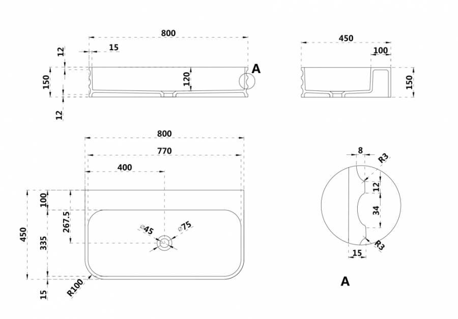 Раковина подвесная ABBER Stein AS2651-0.8 белая матовая Раковина подвесная ABBER Stein AS2651-0.8 белая матовая