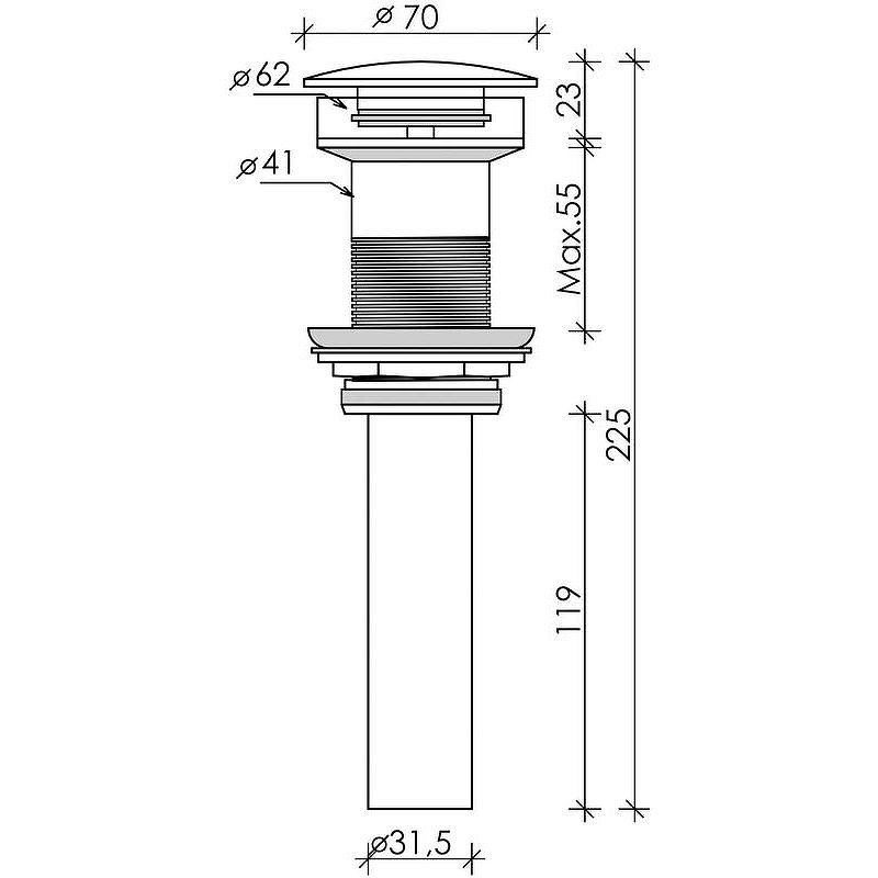 Донный клапан без перелива с керамической накладкой с системой "Click-Clack" Донный клапан без перелива с керамической накладкой с системой "Click-Clack"