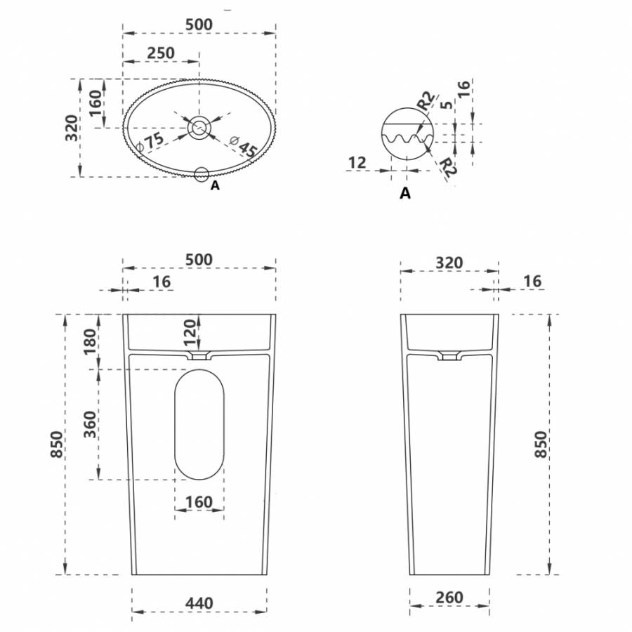 Раковина отдельностоящая ABBER Stein AS2504-H белая матовая Раковина отдельностоящая ABBER Stein AS2504-H белая матовая