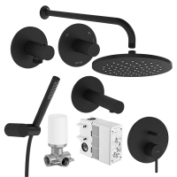 Набор встроенной душевой системы Origin на 3 направления, матовый черный (верхняя лейка, излив, ручной душ, смеситель встроенный внешняя и внутренняя часть) Набор встроенной душевой системы Origin на 3 направления, матовый черный (верхняя лейка, излив, ручной душ, смеситель встроенный внешняя и внутренняя часть)