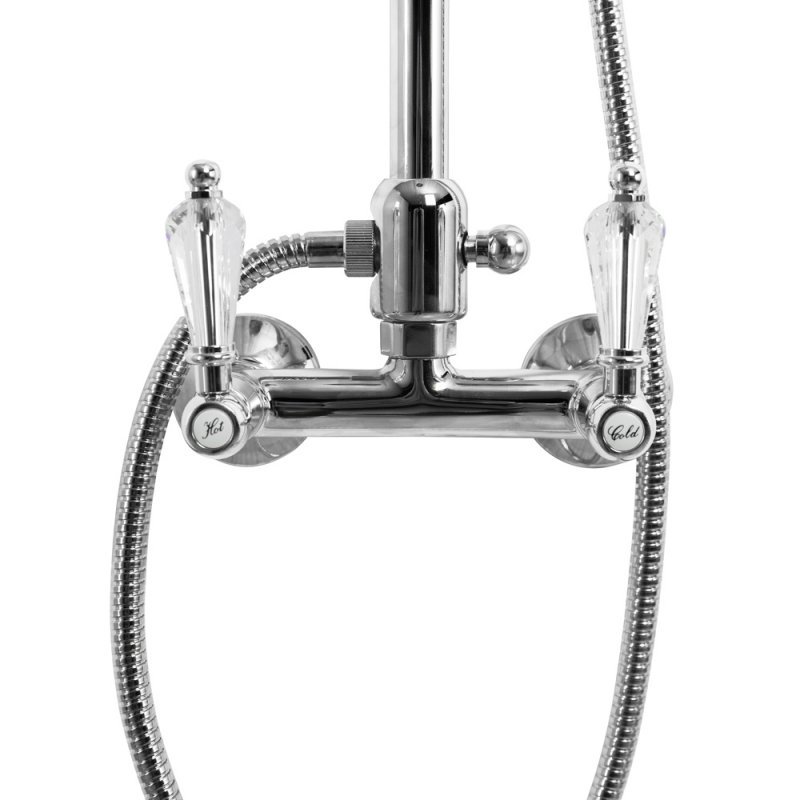 DIAMOND-CD-03/24-Sw-N Душевая стойка со смесителем Исполнение: Золото 24 карат, Ручки: Swarovski Nero  DIAMOND-CD-03/24-Sw-N Душевая стойка со смесителем Исполнение: Золото 24 карат, Ручки: Swarovski Nero