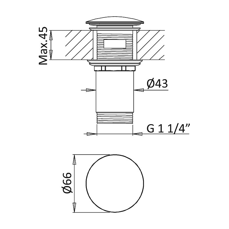 CZR-B-SOC-01 Донный клапан с круглой крышкой, с системой "Клик-клак" с переливом, исполнение хром CZR-B-SOC-01 Донный клапан с круглой крышкой, с системой "Клик-клак" с переливом, исполнение хром