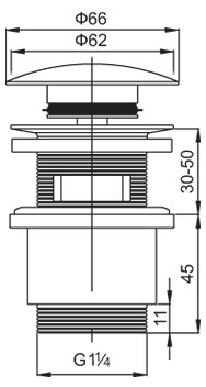CZR-SAT5-01 Донный клапан с системой "Клик-клак" с переливом, хром CZR-SAT5-01 Донный клапан с системой "Клик-клак" с переливом, хром