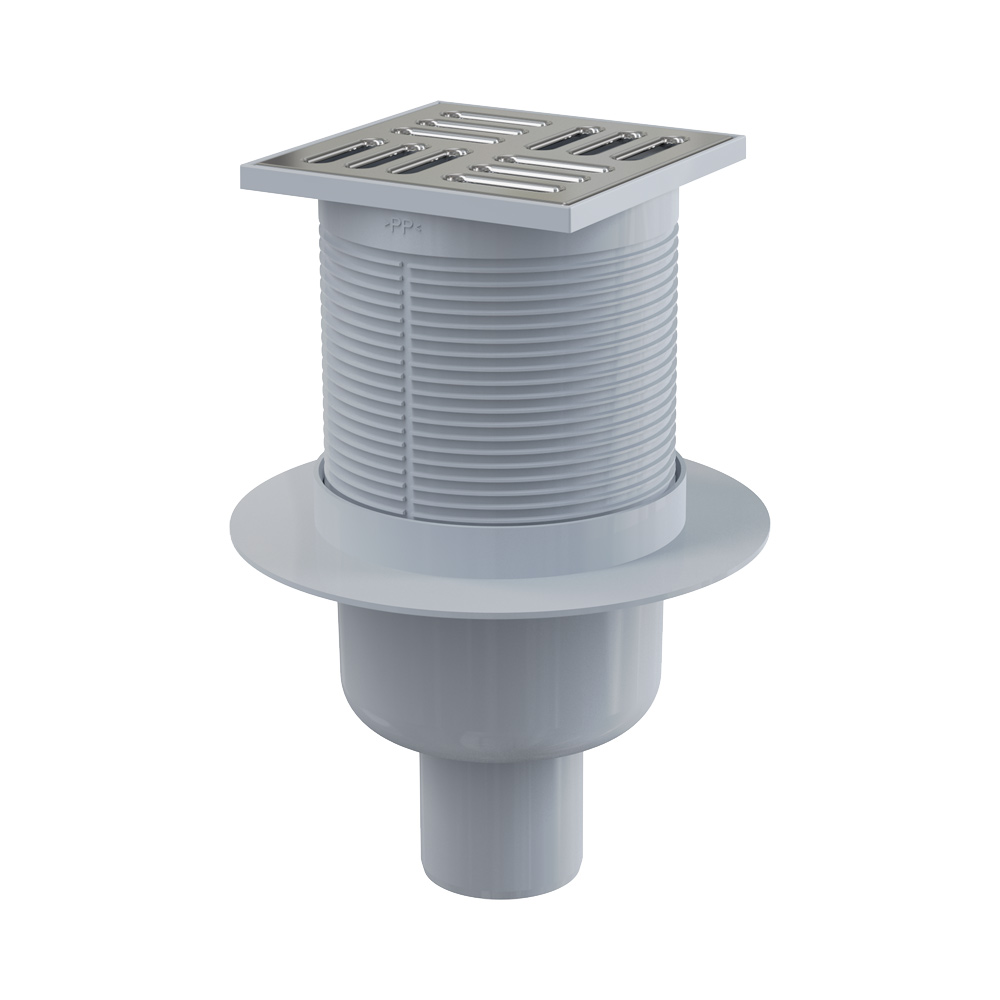 Сливной трап 105×105/50 мм прямой сток, решетка из нержавеющей стали, гидрозатвор мокрый Сливной трап 105×105/50 мм прямой сток, решетка из нержавеющей стали, гидрозатвор мокрый