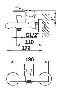 NAUTIC-VM-SR Смеситель для ванны и душа однорычажный в комплекте с ручным душем, шлангом и держателем, исполнение Sunrise