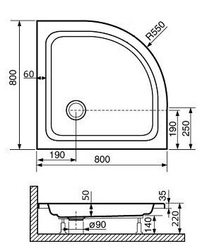 Душевой поддон RGW Style-P 80 x 80 см, четверть круга, акриловый, белый, 16180488-11